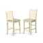 L'ensemble de salle à manger à hauteur de comptoir 3 pièces comprend une table de salle à manger ronde avec piédestal et 2 chaises rembourrées en tissu de lin, babeurre et cerise-336933029-336933025-336933026