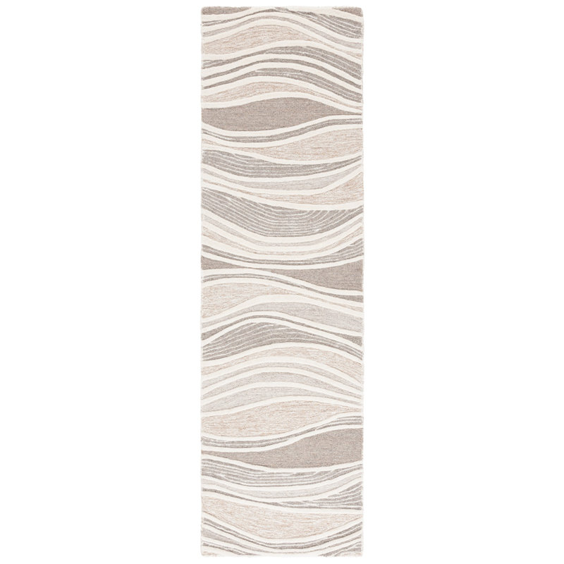 Tapis abstrait en laine / coton touffeté à la main Janhavi, Tapis de couloir 2 pi 3 po x 8 pi