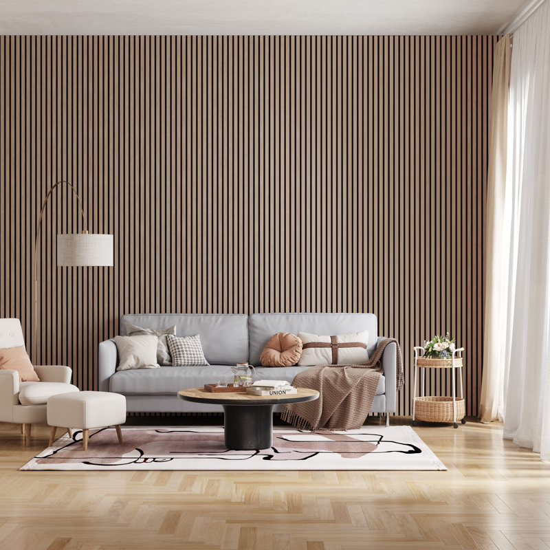 2pcs x 106" x 12.6" 3D Acoustic Slat Wall Panels for Interior Wall Décor Walnut Wall Slat(2 Pack/18.55 sq.ft), Light Walnut
