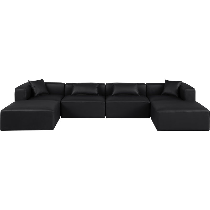 Canapé modulaire en cuir 6 pièces Vegan, Cuir végétalien noir