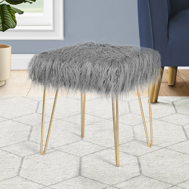 Repose-pieds large 16,3 po, Grey Faux Fur