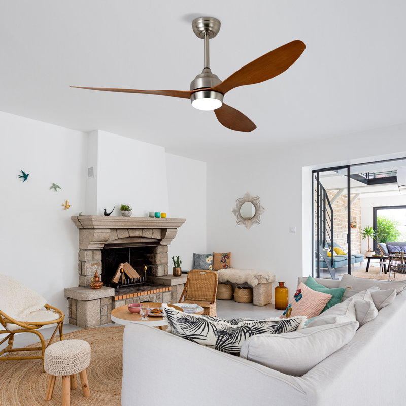 Ventilateur de plafond 52 po Farmhouse, Nickel, Marron foncé
