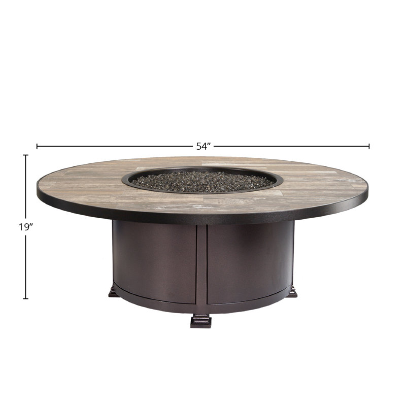 Santorini Round Iron Propane and Natural Gas Fire Pit Table, Graphite, 19" H x 54" W x 54" D, Venice Beach
