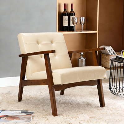 Fauteuil Mid-Century moderne en cuir artificiel touffeté de 21,65 po de large Havva