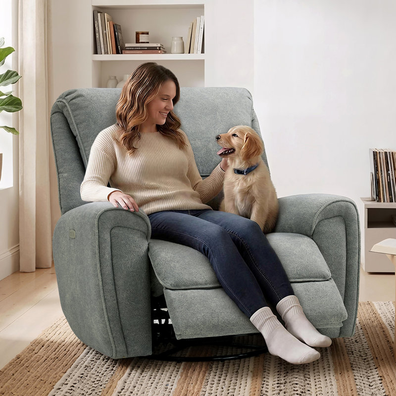 Fauteuil inclinable électrique à bascule pivotant surdimensionné de 26,4 po de largeur, tissu, Gris clair