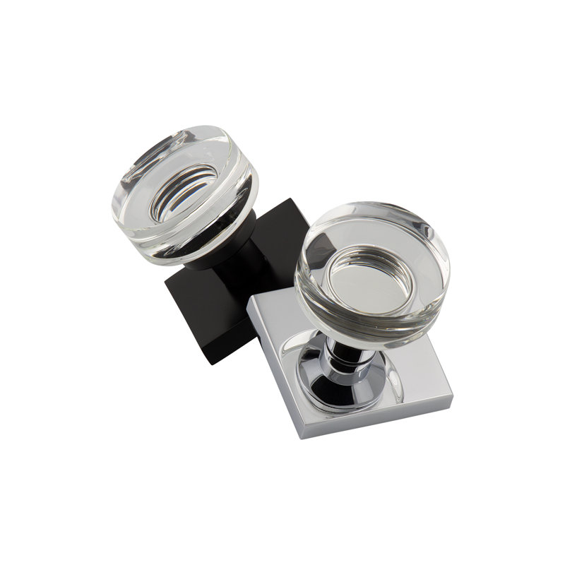 Viaggio Circolo Rosette Double Dummy with Circolo Crystal Knob, Square, Satin Black