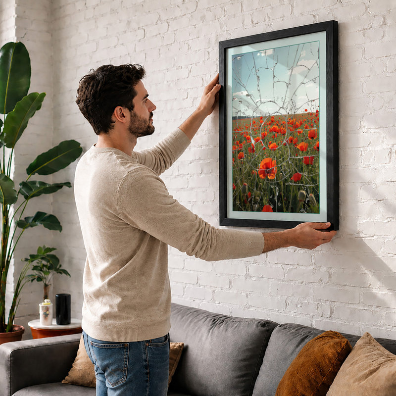 Poppies Behind Glass Modern - Print, A2 - 59.4 x 42.0 cm, Oak