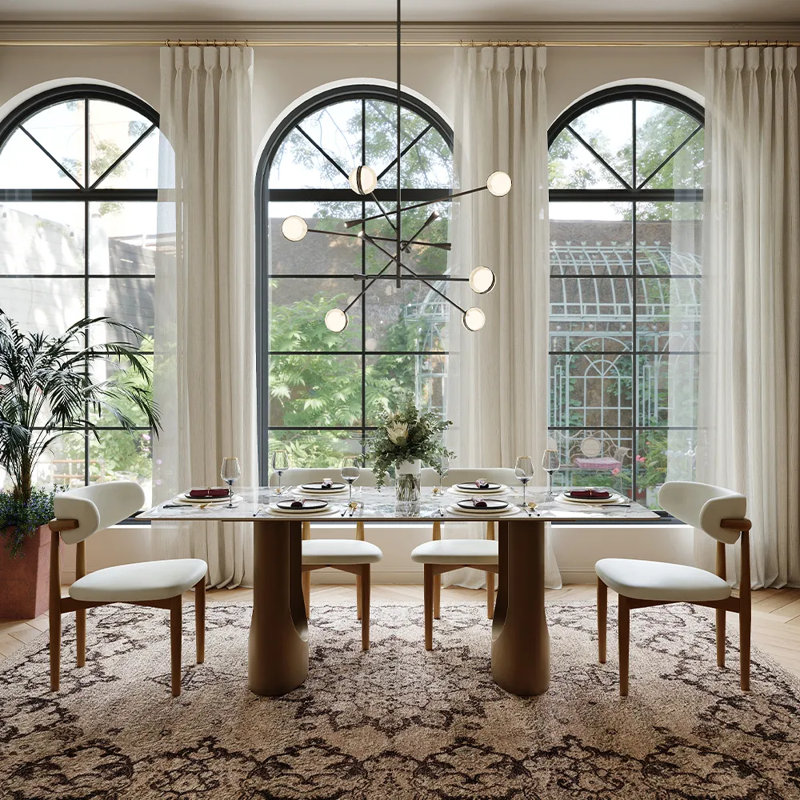 Modern Rectangular Sintered Stone Dining Table With Double Pedestal Base, Pandora, 30" H x 70.87" L x 35.43" W