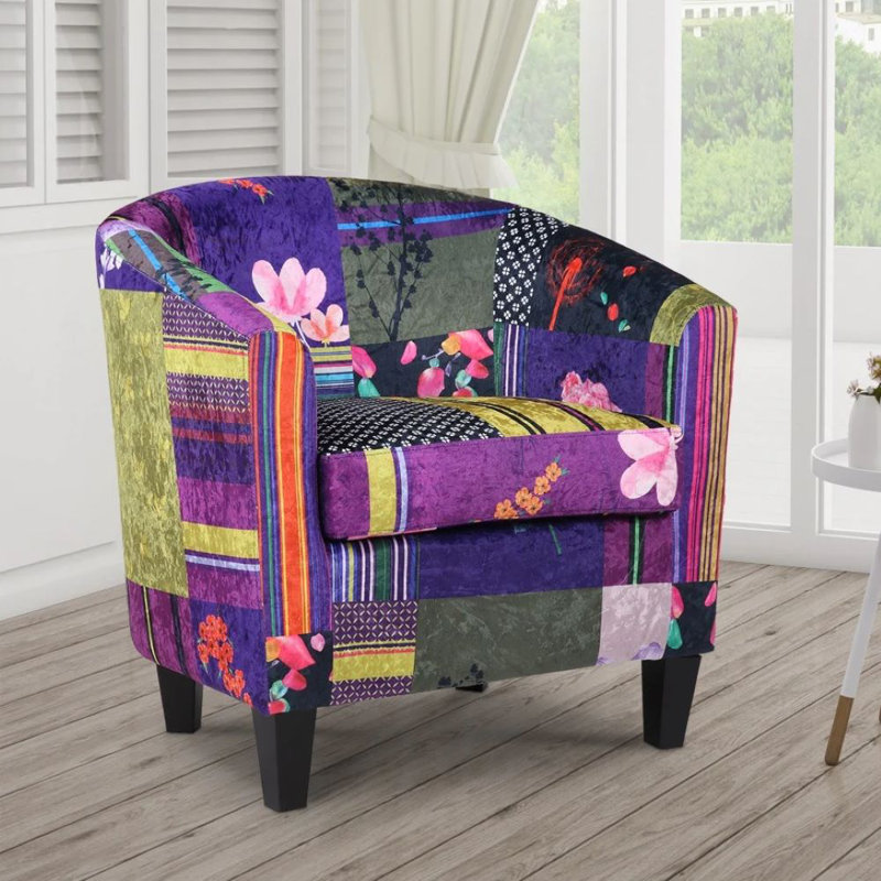 Angelice Multicoloured Patchwork Accent Tub Chair, Purple