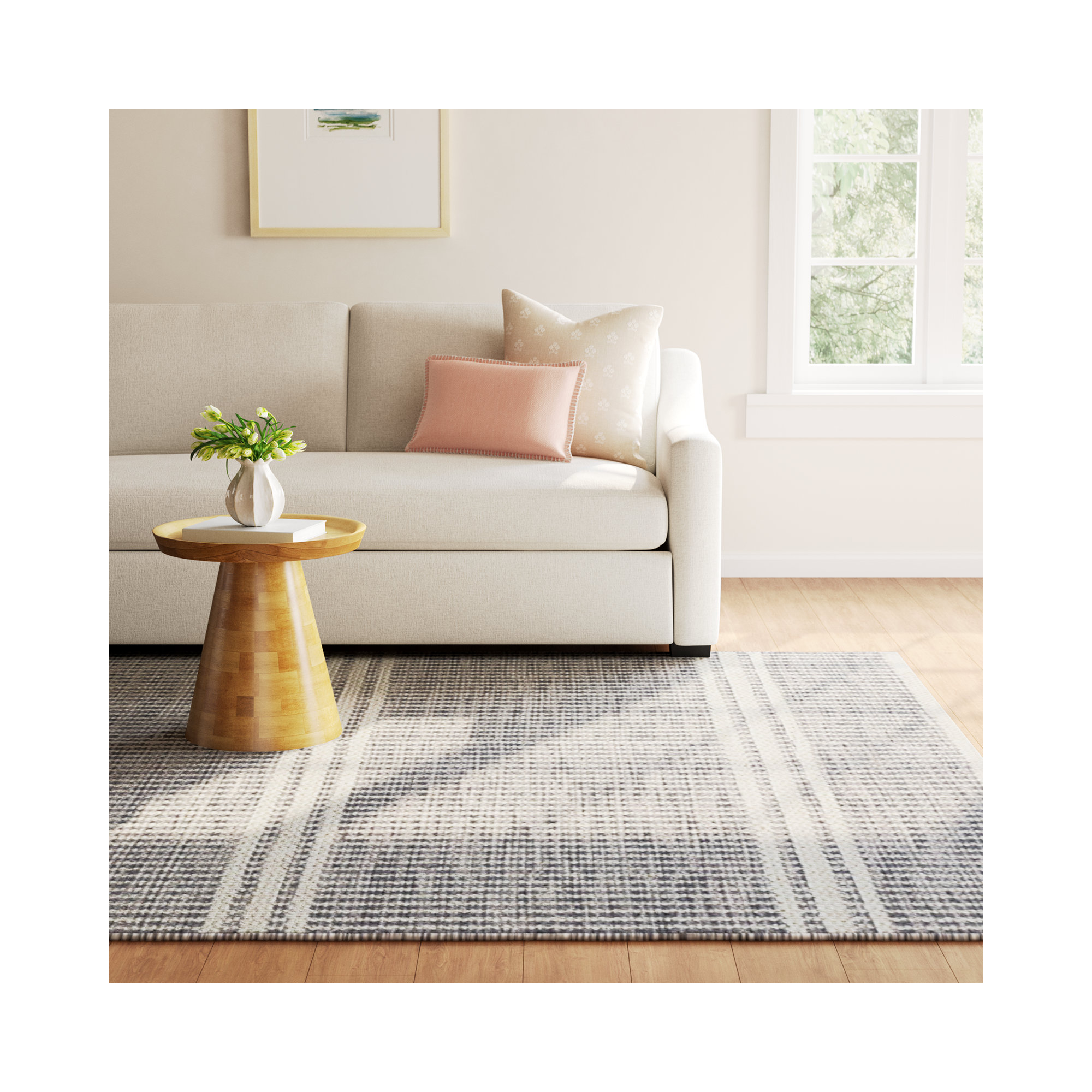 Malta Grey Handwoven Wool Rug, Rectangle 3' x 5', Gray