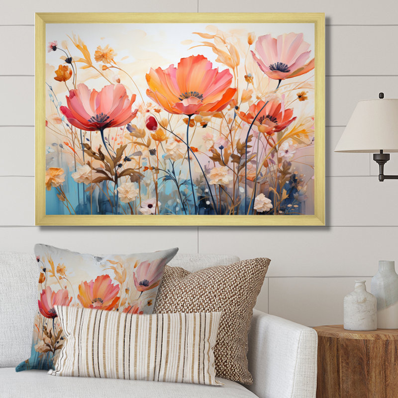 Corail orange fantaisiste botanique sauvage II - impression, H 34 po x l 44 po x P 1,5 po, Cadre doré à une seule photo