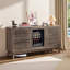60" wood coffee bar sideboard with built-in beverage refrigerator, slatted doors, adjustable shelves, and storage for dining room, home bar, or office-122987839