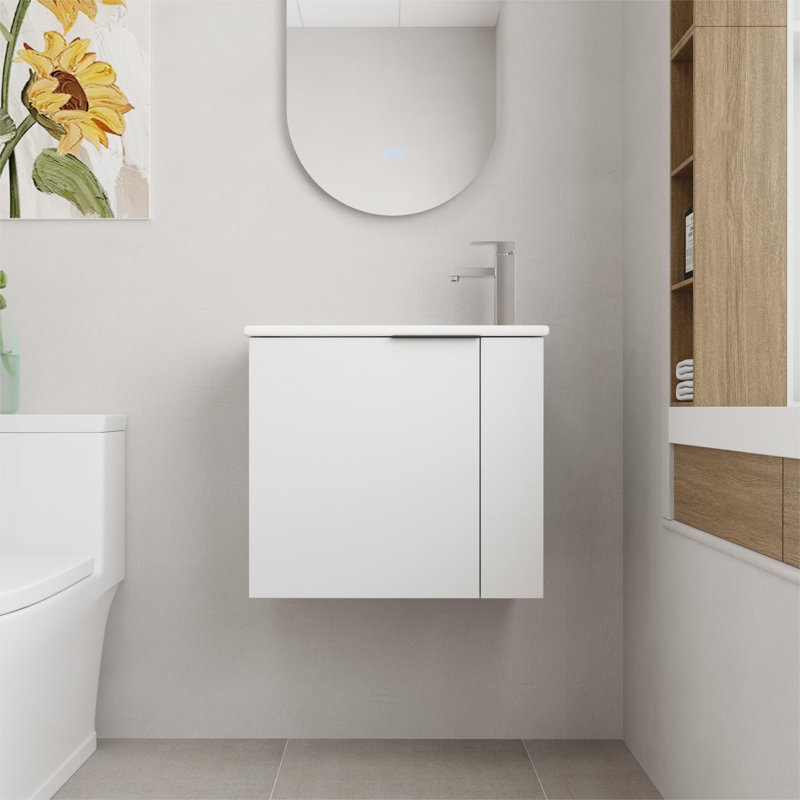 Meuble-lavabo flottant simple 22 po avec comptoir en céramique Finli, Blanc