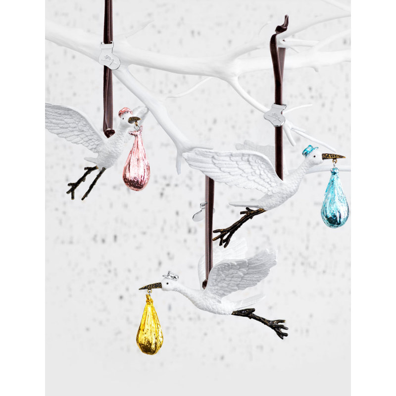 3.75'' Handmade Metal Animals Hanging Figurine Ornament, White/Gold