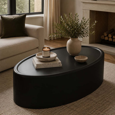 Table basse de rangement ovale cachée 33,46 pouces avec plateau en verre trempé et revêtement en cuir, design minimaliste moderne pour le salon