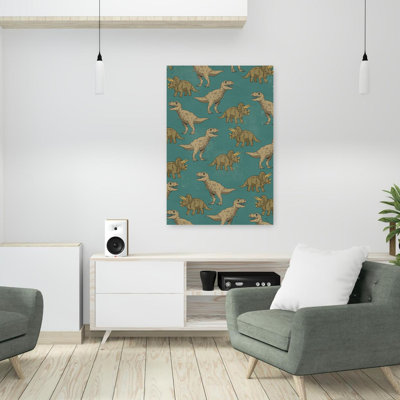 Vintage Dinosaur Vintage Pattern 1 Piece Wrapped Canvas Wall Art