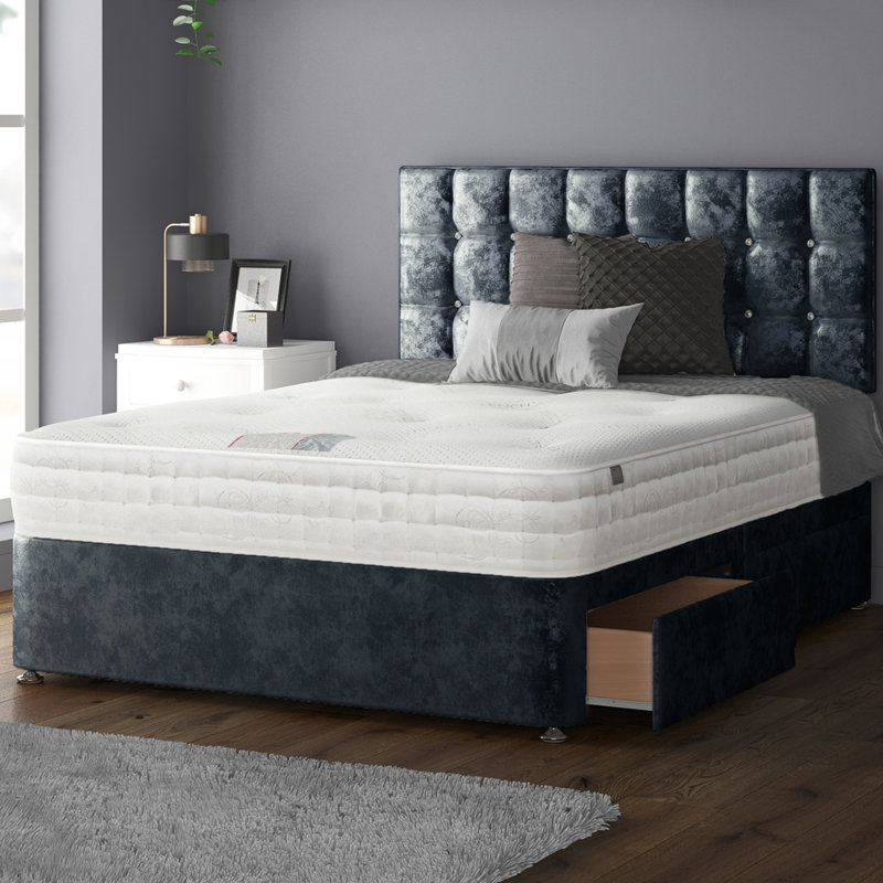 Falconer Upholstered Divan Bed, Super King (6'), 4 Drawers, Silver