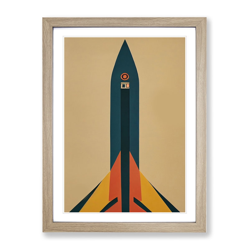 XV1022-3810X Retro Spaceship Rocket No.2 - Single Picture Frame Print, 34cm H x 25cm W x 2cm D, Oak