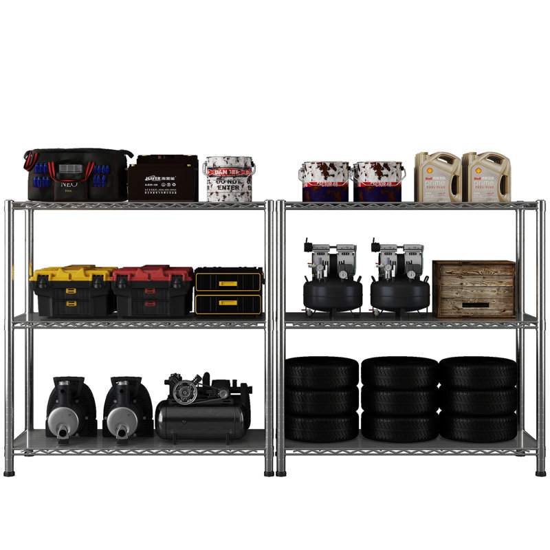 Romanas 3-Shelf Adjustable Rack With Steel Wire Shelves and Liners By Rebrilliant, Chrome