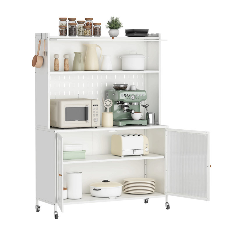 Armoire de cuisine, armoire de rangement haute avec portes en verre et tablettes réglables, armoire de cuisine, salon, salle à manger, blanc