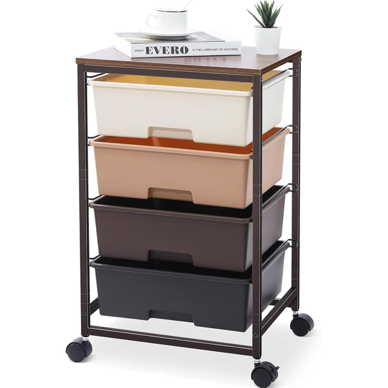 Utility Cart With 4 Drawers,Rolling Storage Cart With Drawers,Light Grey, Gray