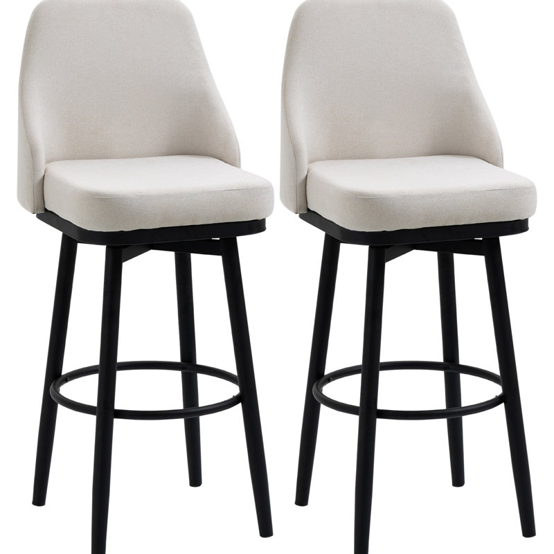 2 pièces, mouvement rotatif à 360 °, siège d'une hauteur de 29,5 po, chaises rembourrées blanc crème avec base et repose-pieds en acier, mode agréable à 2 rotations, assise, structure élégante