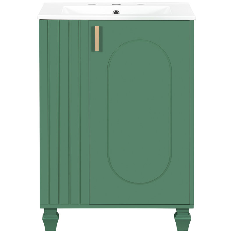 Meuble-lavabo 24 po avec lavabo en céramique, cadre solide, compartiments latéraux, porte, poignées en métal, finition peinte, couleur rétro classique, espace sous l'évier, assemblage facile