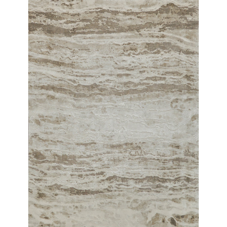 Travertine Beige Wool/Bamboo Silk handloomed Area Rug