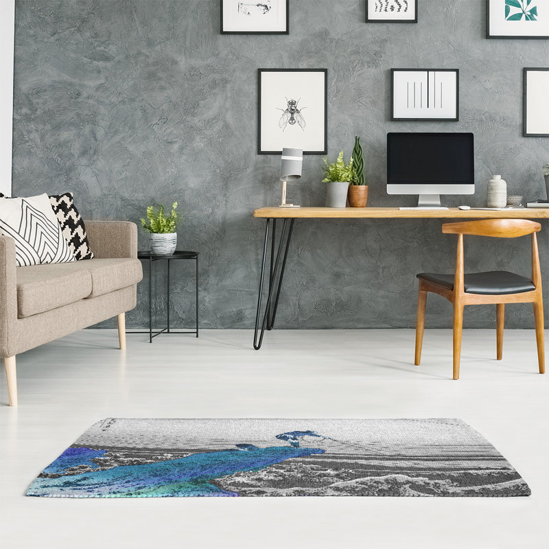 Tapis bleu / gris Kajikazawa in Kai, Rectangle 3 pi x 5 pi