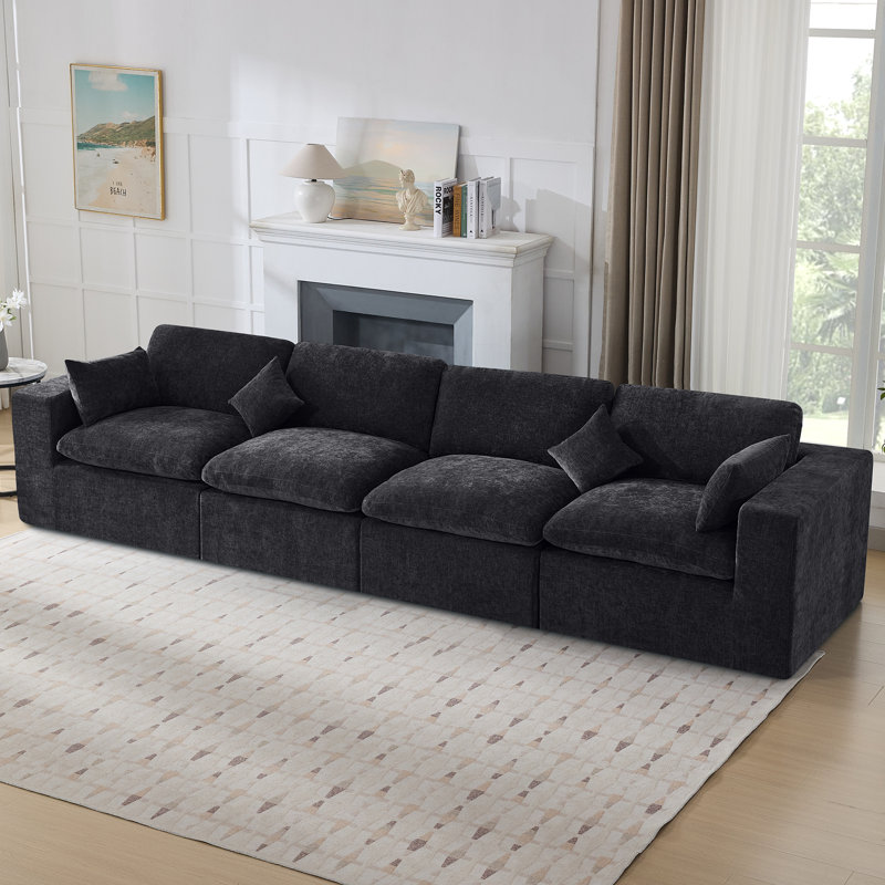 Canapé en chenille, Noir foncé, H 25,1 po x l 146,8 po x P 41,3 po