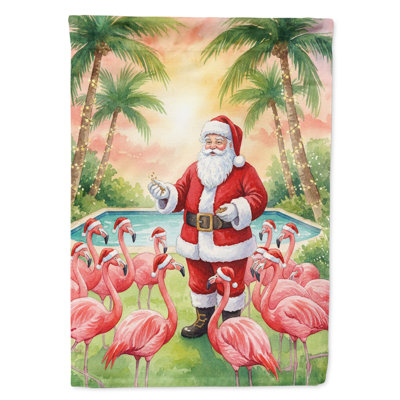 Santa Claus with Flamingos Christmas House Flag
