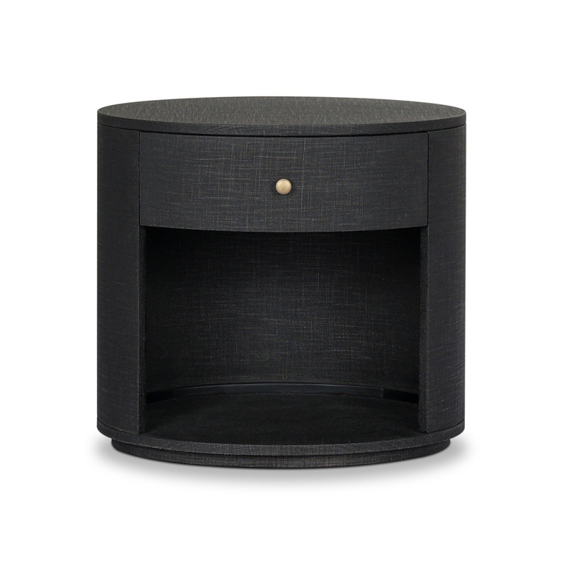 Amelia Oval One Drawer Nightstand-Black Linen, Black Linen