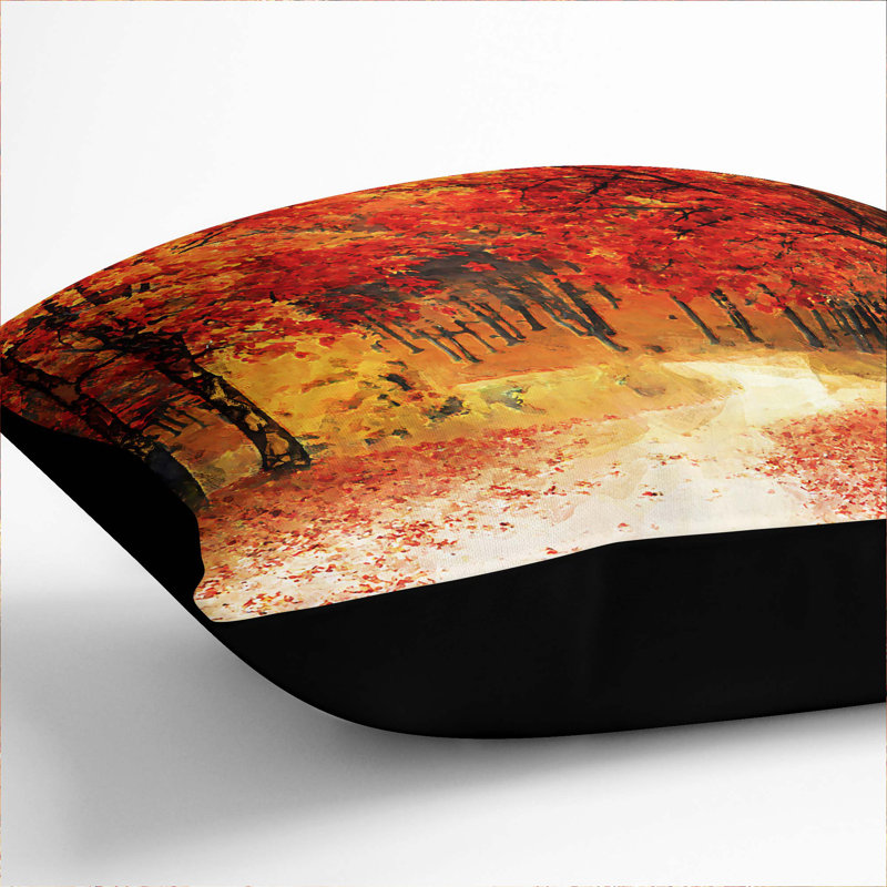 Path Through the Forest at Autumn Cushion with Filling, 40cm H x 40cm W x 15cm D, Black
