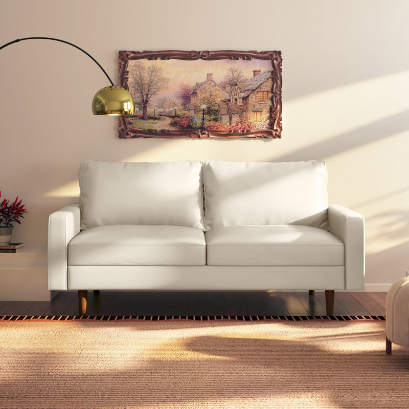 Elden Faux Leather Sofa, White Faux Leather, 33" H x 70" W x 32" D