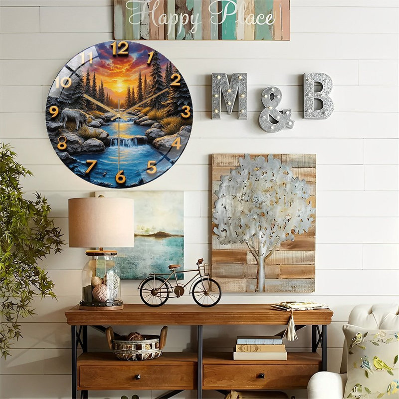 Horloge murale Sunset River Waterfall