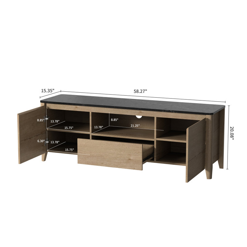 Yamiyah Marble Top Scandinavian TV Stand, Gray, 58"