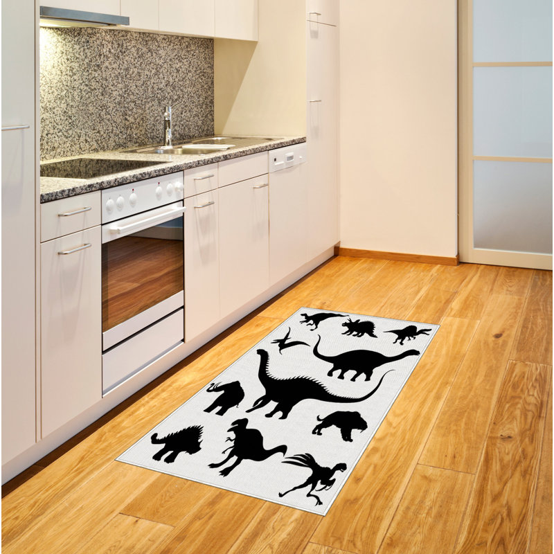 Tapis décoratif à fibres longues haute densité en polyester et coton à motif de dinosaures, Rectangle 2 pi 7 po x 5 pi