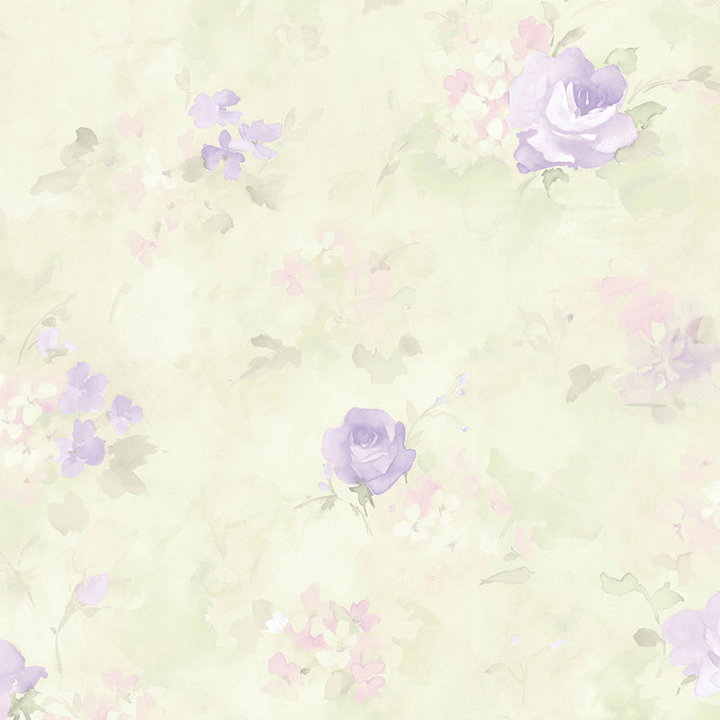 Papier peint aquarelle Waterbury, Bleu / bleu pastel / rose / vert / aquarelle