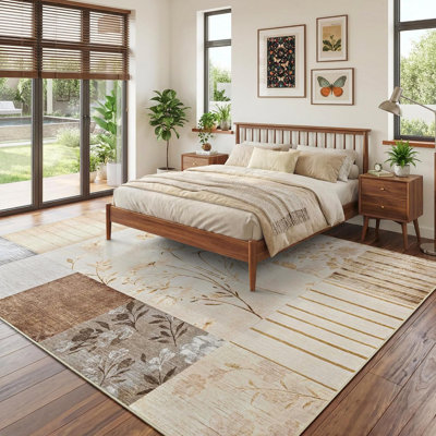 Non-Slip Geometric Patchwork Print Rug