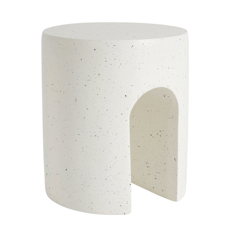 Table d'appoint d'extérieur MGO, table d'appoint blanche en terrazzo d'aspect travertin pour patio / cour arrière / jardin