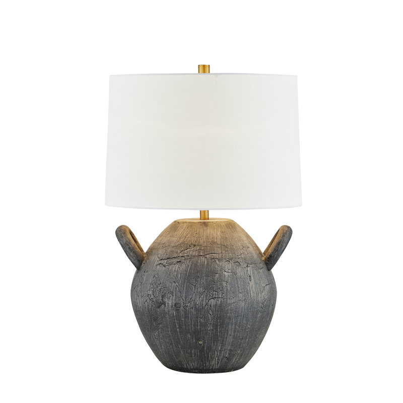 Dean 25" Ceramic Table Lamp with Fabric Shade, Black/Gray
