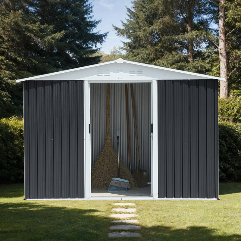 10ft x 8ft Outdoor Metal Storage Shed With Window And Lockable Door, Black