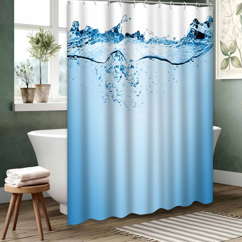 Blue Waterproof Shower Curtain,Shower Curtains for Bathroom with 12 Hooks, 72" L x 84" W