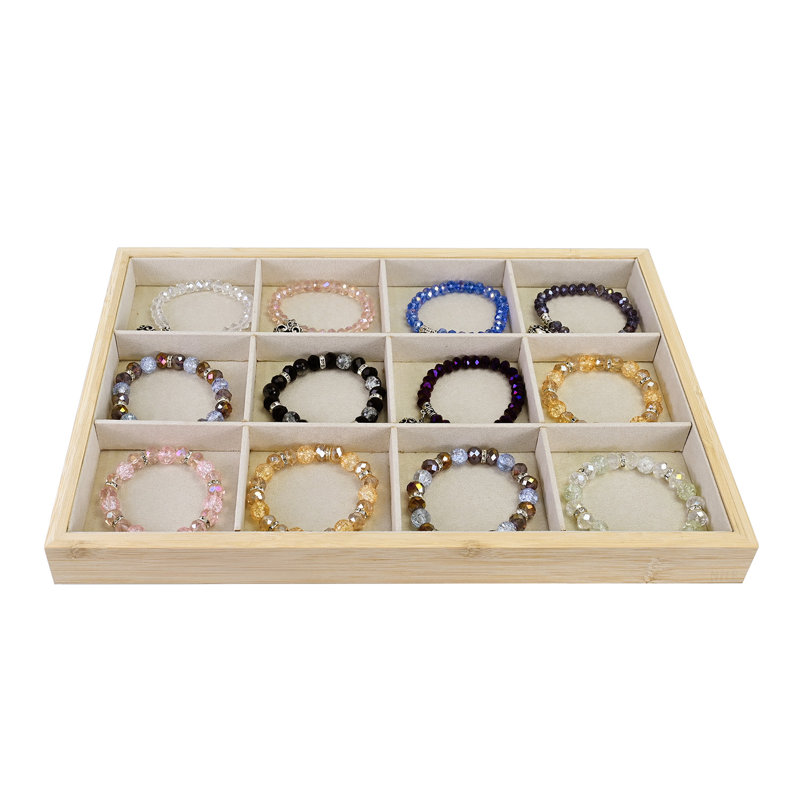 Ensemble de 2 présentoirs à bijoux en bambou avec 12 compartiments