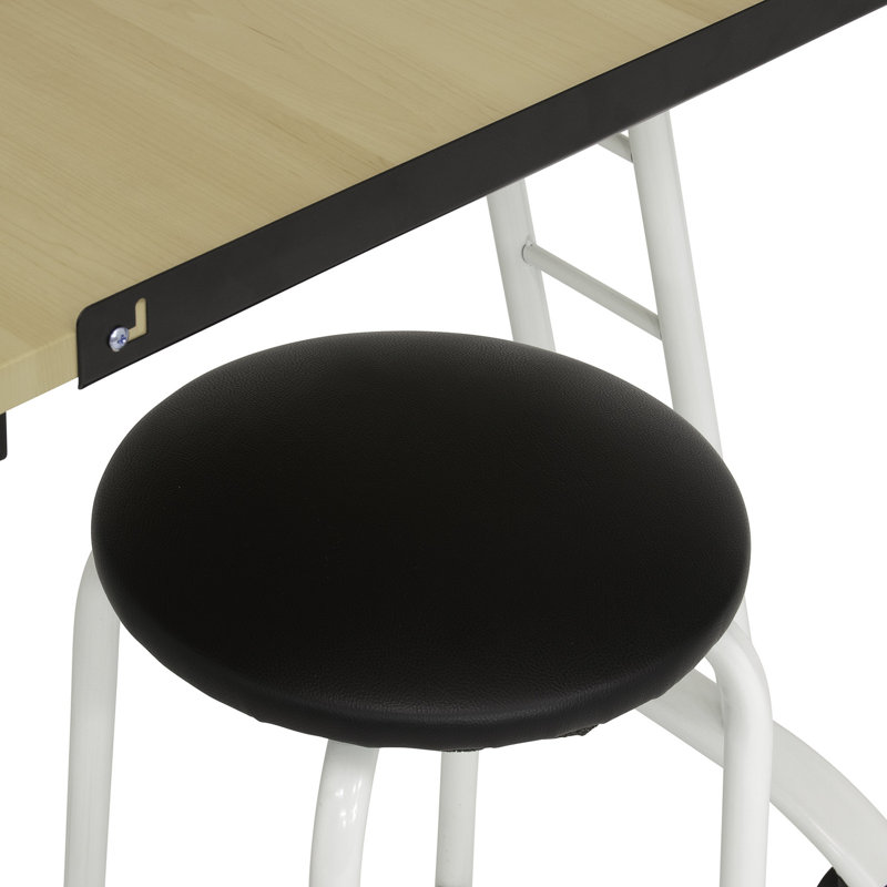Adjustable Maple and White Drawing Table with Stool
