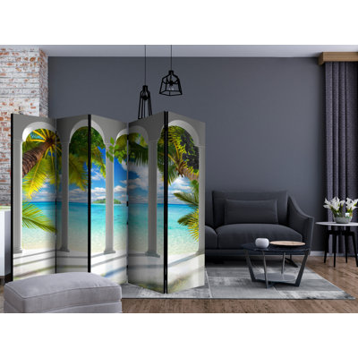Genova 225cm W x 172cm H 5 - Panel Solid Wood Folding Room Divider