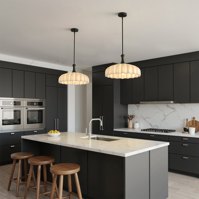 1 - Light Single Pendant With Milk White Glass Shade, Matte Black