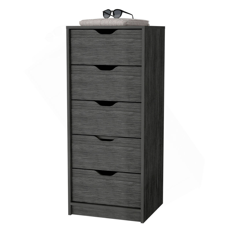 Commode 5 tiroirs Dillon, commode haute Dillon, Fumée