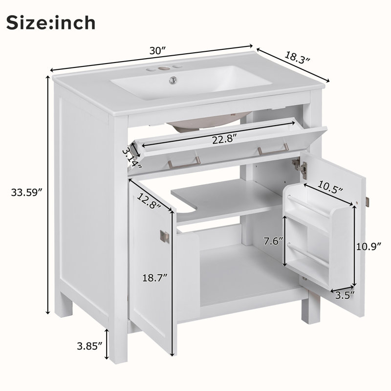 Meuble-lavabo simple 30 po avec comptoir en céramique Lissie, Blanc
