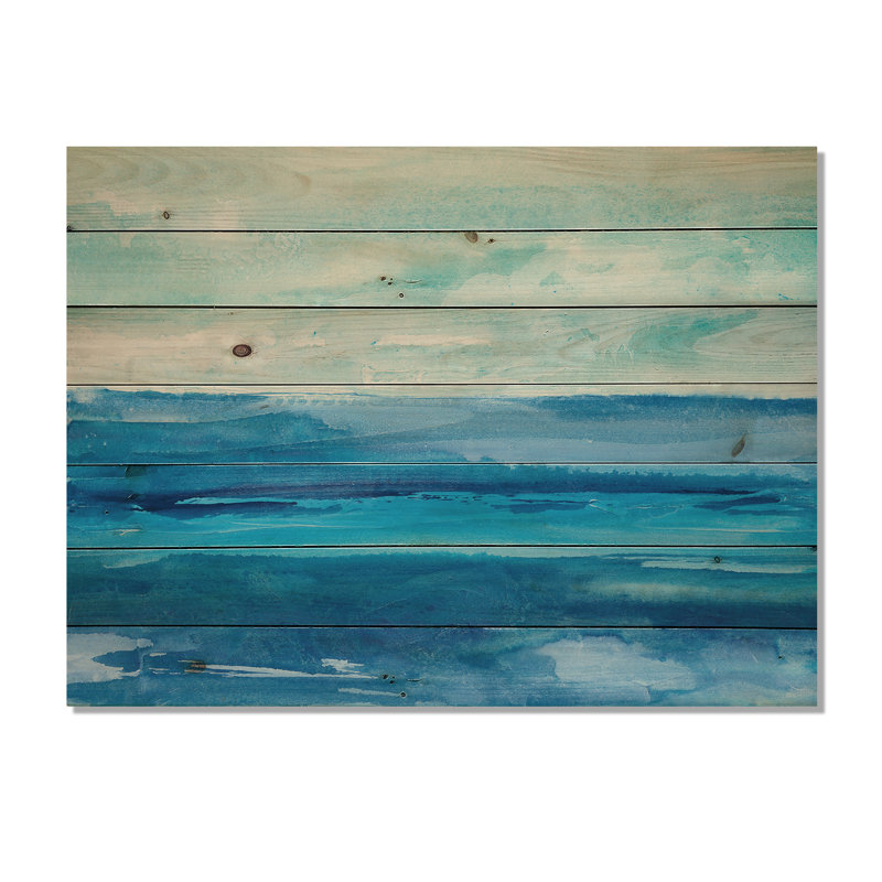 Out to Sea - Impression nautique et de plage sur bois de pin naturel, H 36 po x l 46 po x P 1,5 po